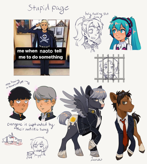 another page of digital drawings of various persona characters.