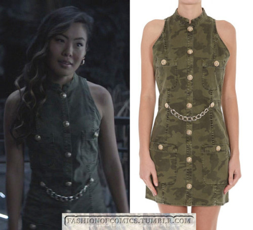 WHO: Nicole Kang as Mary HamiltonWHAT: Balmain Sleeveless Camouflage Print Denim Dress - $1,436.00WH