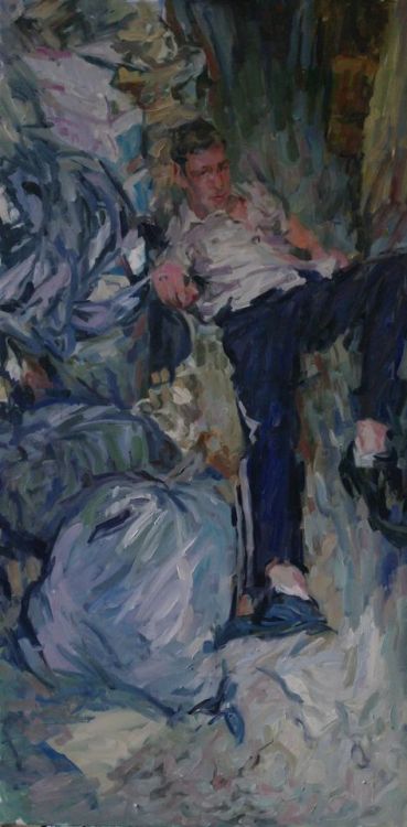 grundoonmgnx:  Niels Smits van Burgst (Dutch, b. 1970), Hanging around, n.d. Oil on canvas, 200 x 100 cm
