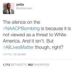 ask-an-mra-anything:  black-culture:  But #AllLivesMatter though, right? - @zellieimani  This is literally why the #blacklivesmatter hashtag exists, so the next time you want to derail with “all lives matter”, please consider this.