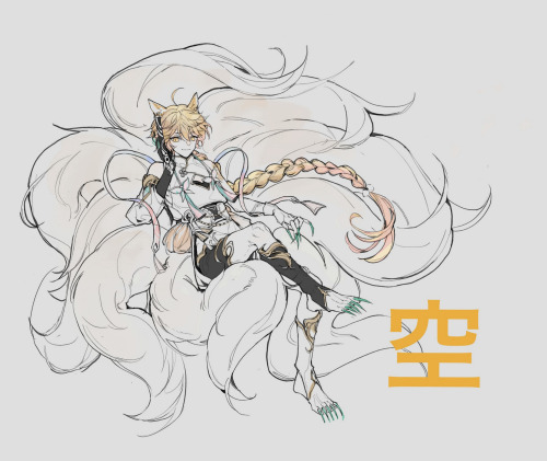 Finish Base Design for AU Adepti!Xiao x Gumiho!Aether I will do coloring and more stuffs if I have 