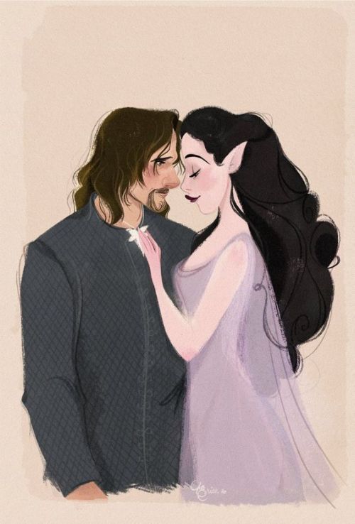 Aragorn &amp; Arwen estelio han print - the lord of the rings collection art by Nathanna É