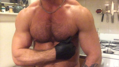 samuelmuscle:  Smokin’ Pec Play As the hairy muscle beast Samuel Colt smokes the rest of his fat cigar, he rubs his leather gloves all over his sweaty muscle, flexing pecs, biceps, teasing his nipples and sniffing his manly pits. After getting worked