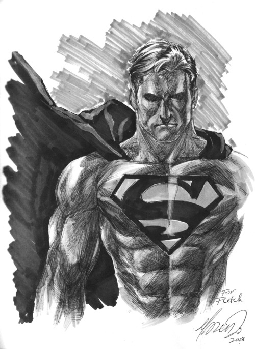 marcusto:  Here’s something a little different. A sketch for my friend Fletcher Chu Fong @FletchCF  It started out as Superman in ballpoint pen and then I kinda messed up on colouring his face cause for some reason the Copic sking colour mixed with