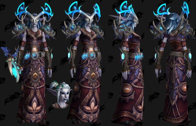 Screenshot turnaround of the in-game transmog set Capella's armor design was inspired by.