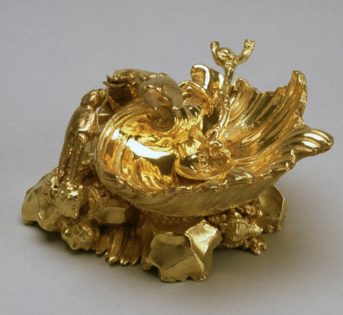 A pair of silver-gilt salt cellars, made in England by Nicholas Sprimont (1716-71) The crabs themsel