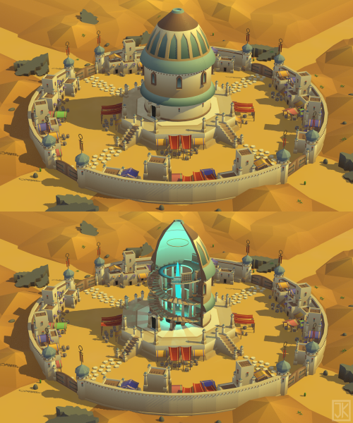 3d-scribble/blockout of starting hub for Lost Pages. Initially just a waystation, their teleporter c