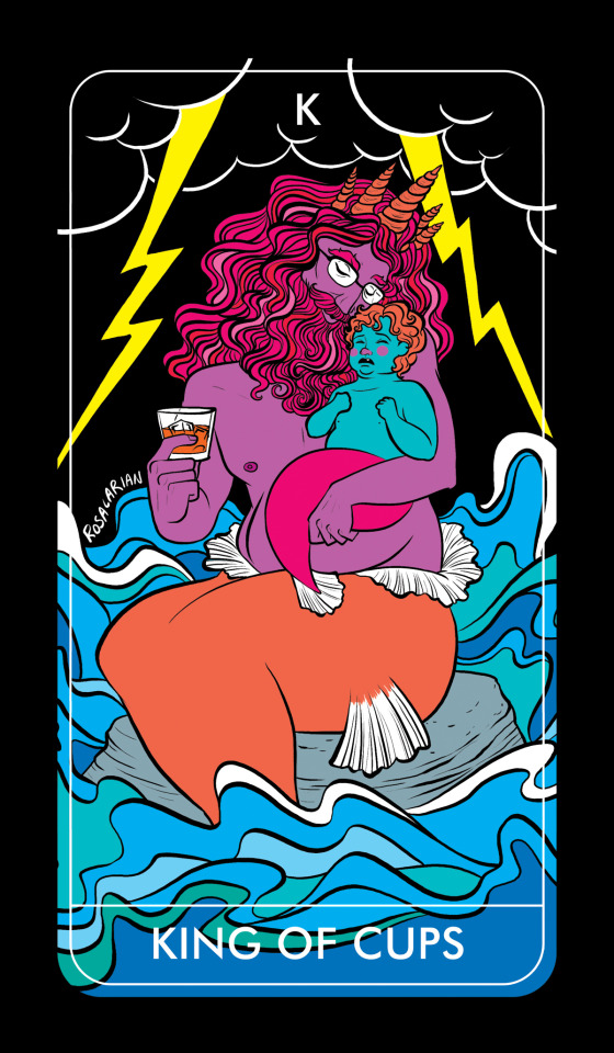 King Of Cups. Art By Megan Rose Gedris, From The Rosalarian Tarot. 