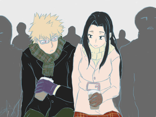 blamedorange:  masitadibujante:  Bakumomo Week Day 5: Adult / Pro-Hero Life“It’s quite crowded here isn’t it?“This is the fanart of @blamedorange ‘s Winter Coffee AU (so I guess it’s the fanart of a fanart?)And no, Bakugou is NOT looking