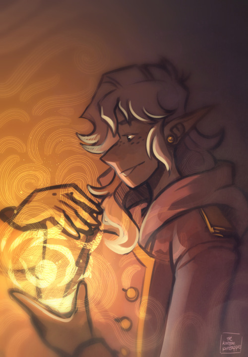 apineday: Evocation magic [image description: a warm-toned drawing of Lup in profile from the waist 