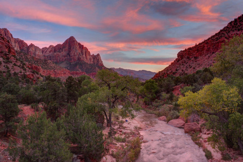 philotheoristic:Zion N.P. - Sunset over The Watchman…and the Virgin River from the Canyon Junction B