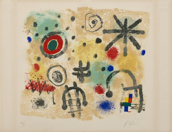 guggenheim-art:  Signs and Meteors by Joan Miró, 1958, Guggenheim MuseumSolomon R. Guggenheim Museum, New York  © 2016 Successió Miró / Artists Rights Society (ARS), New York / ADAGP, ParisMedium: Lithographhttps://www.guggenheim.org/artwork/8519