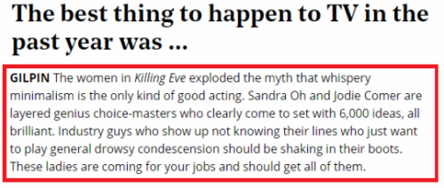 belledestroyer:Betty Gilpin just dropped her two cents on Killing Eve and Sandra Oh and Jodie Comer’