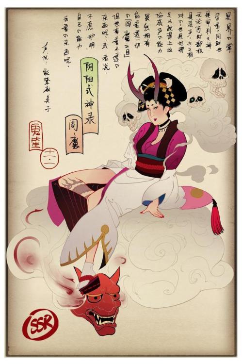 [Part. 2/6] Onmyoji (阴阳师) mythicalcharacters, drawn ukiyo-e style by 鬼笙 (find other parts here) Shik