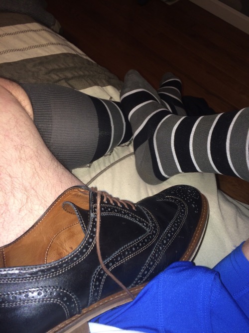 hot4soxdfw:  grsx72:  Today’s grey black and white striped Otc’s with my black Mercanti Fiorentini wingtips.  Awesome