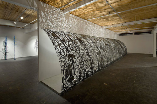 Patterns sculpted into industrial steel objects by Cal Lane