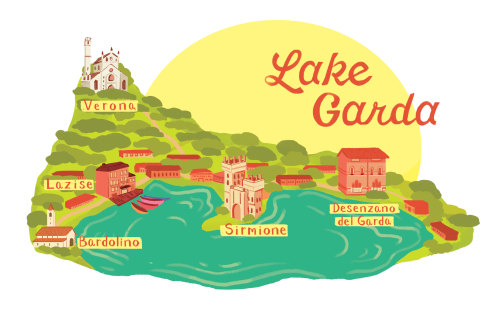 A little spot illustration for a story about traveling around Lake Garda in Italy 