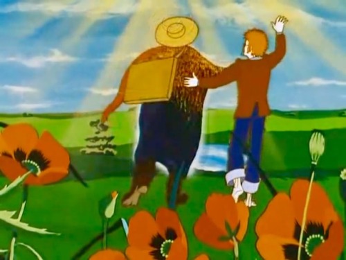 talesfromweirdland:Russian animated short, Contact (1978).A hippie artist, out enjoying nature, enco