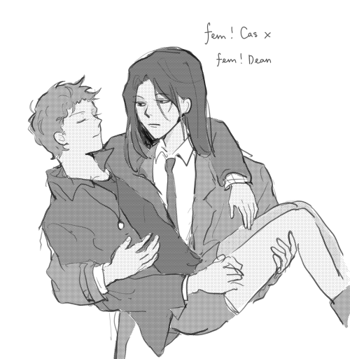 Fem!Dean and male!Cas fanart by screamingromeo. I've been looking