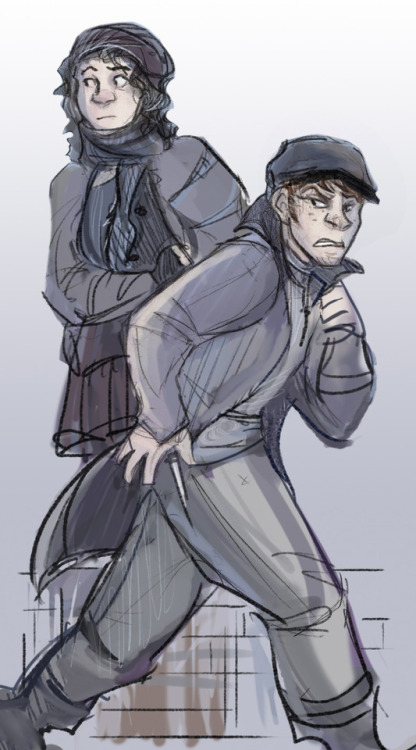 tinwhistlings:Some Eponine and Montparnasse, prob on the way back from something unsavory and keepin