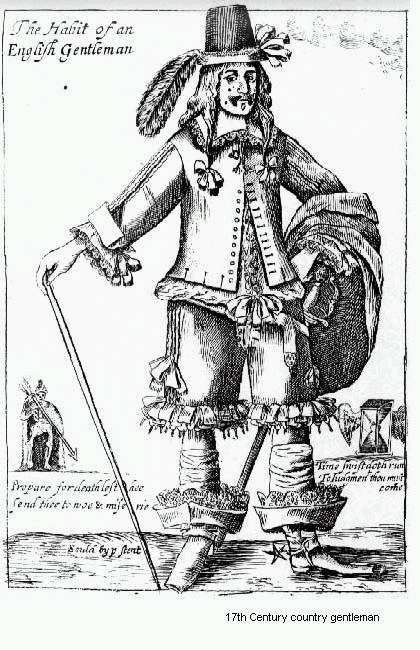 Satirical plate showing the excesses of “The Habit of an English Gentleman” of c.1660