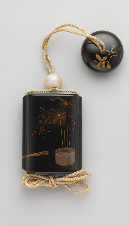 Case (Inrō) with Design of Fireworks, Japan, 19th C. Case: red lacquer and powdered gold and si