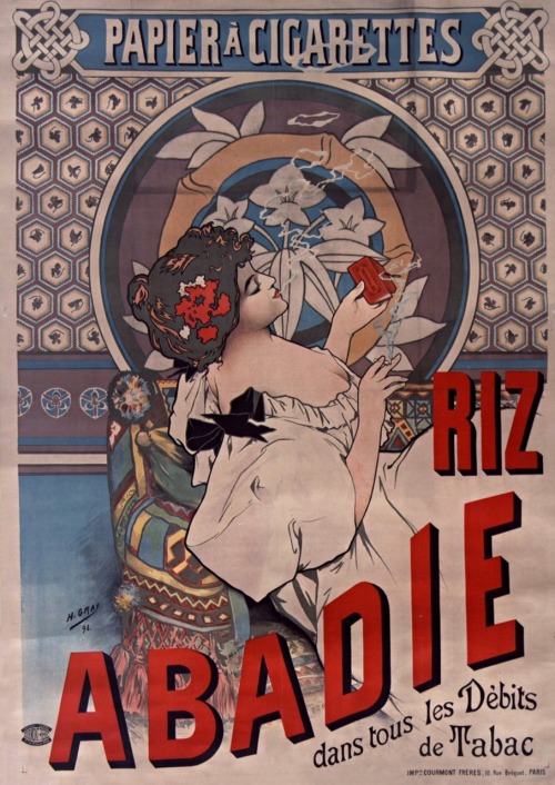 Papier à cigarette Riz Abadie.1898.Lithograph in colours.142 x 100 cm.Source : bnf.Art by Henri Gray