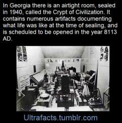 ultrafacts:  The Crypt of Civilization is a sealed airtight chamber located at Oglethorpe University in Brookhaven, Georgia, in Metro Atlanta. The crypt consists of preserved artifacts scheduled to be opened in the year 8113 AD. The 1990 Guinness Book