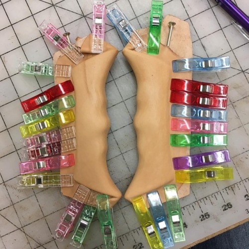 This is how we start many of our leather wrapped handles. Thin veg tan leather is soaked, tightly cl
