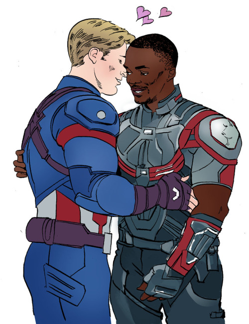 kissingcullens: [image: Steve Rogers and Sam Wilson embrace, smiling.  Steve wears his Cap unif