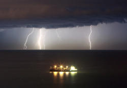 Lightning illuminates the sky offshore Beirut