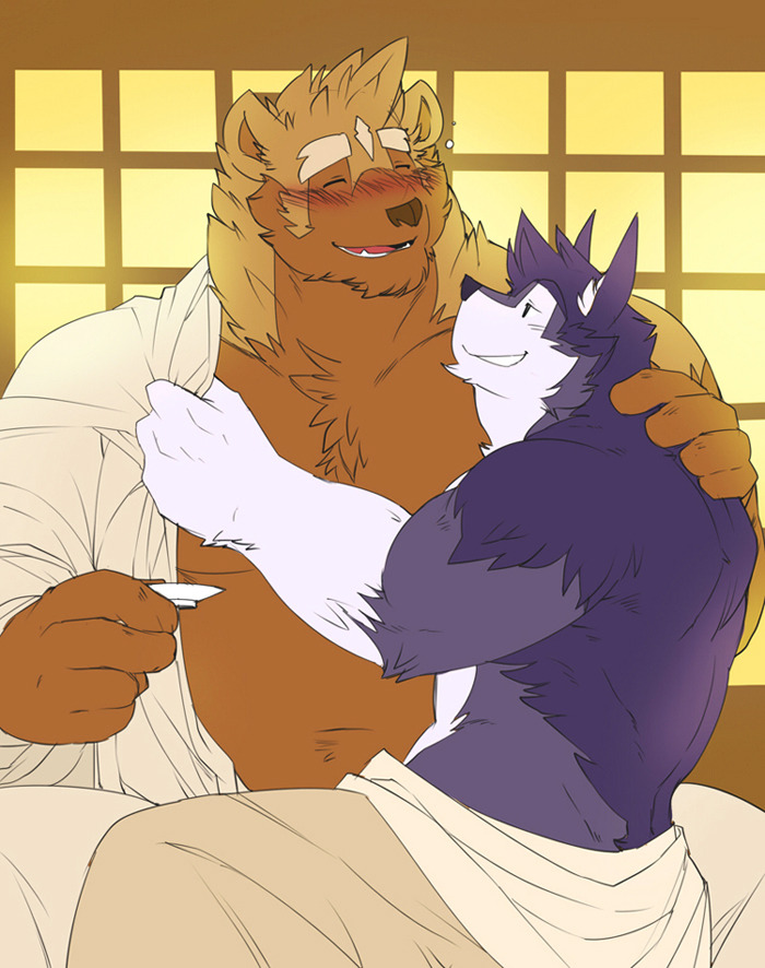 gengacanvas:  Caleb entertaining Gen the Warrior Bear. The purple mutt is so man-crazy,