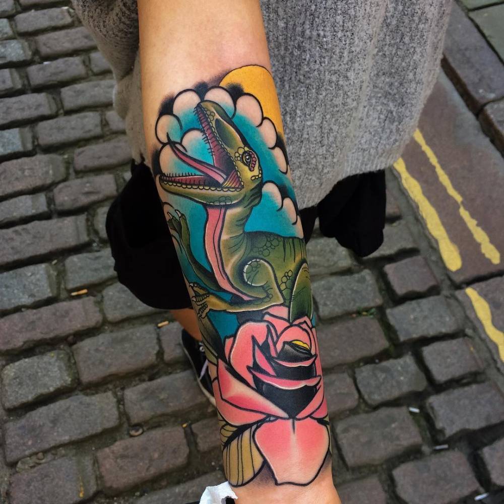 Neotraditional style raptor and pink rose tattoo... - Official Tumblr page  for Tattoofilter for Men and Women