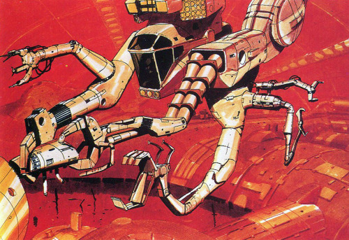 gameraboy:Some early concept art for the Nostromo and some repair robots by legendary sci-fi artist 
