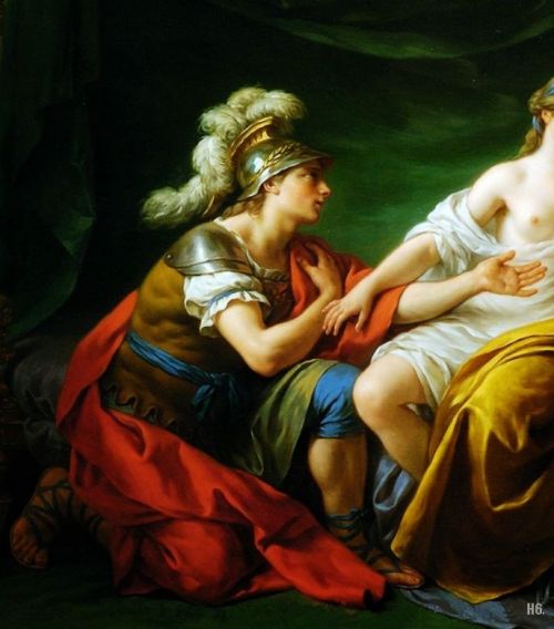 hadrian6:  Detail : Alcibades on his knees before his mistress. 1781. oil on panel. Louis Jean Franc