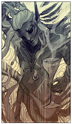 fleshwerks:  A mix of the sketchy style and my usual crap. An Ace of Cups for Zevran. 
