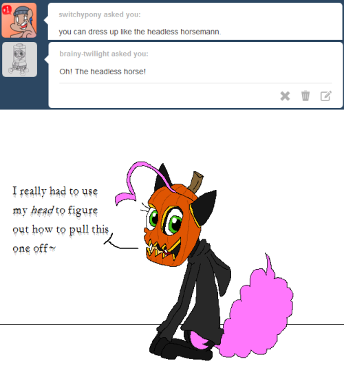 darkfiretaimatsu:  Nightmare Night’s not for two weeks, but you can see I’m already getting pumped~ At a full two asks, this was pretty much my most requested costume, so I guess you guys win or whatever~! I don’t know how this game works~  x3!