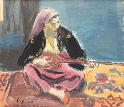 impressionism-art: Tatar Woman With Mandoline 1946 Iosif Iser