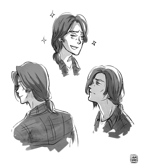 dustandhalos:  More sloppy ponytail Sam doodles because I’m getting really attached to the ide