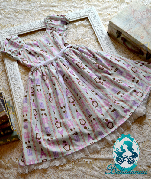 Paris Chocolate OP in Mint and Pink This dress is made with a sweet chocolate Eiffel Tower fabric wi