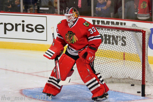 Detroit Red Wings at Chicago Blackhawks (Preseason) - 9/23/14 Photoset
Scott Darling’s pads are the shit.