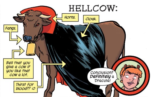 oxymitch:  Hellcow (Bessie) the Vampire Cow picspam Art by Frank Brunner, Phillip Bond, Chip Zdarsky and Erica Henderson- Giant-Size Man-Thing #5, 1975- Deadpool Team-Up v2 #885, 2011- Unbeatable Squirrel Girl v2 6, 2016