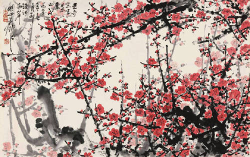 The red plum blossomHappy New Year and good luck in 2020