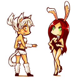 a-sneaky-red-head:  //By many requests, Riven and Kat switching costumes. 