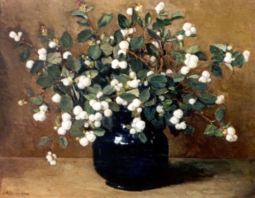 huariqueje:Snowberries  -  Johannes Evert Hendrik AkkeringaDutch 1861-1942oil on canvas33,5 x 41,2 cm.,