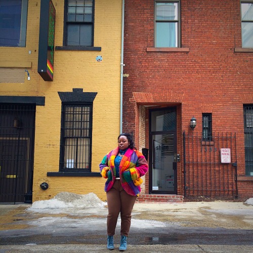 bigbeautifulblackgirls:@styled_4u coat thrifted pants zara denim shirt the gab Boots Me too  Boom