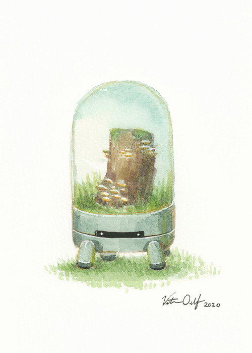 victoriaorolfoart: Some watercolor mushroom bots I made a while ago for Gallery Nucleus’s Powe