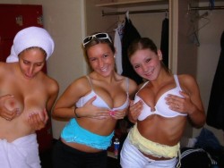 Mandrakegefflin:  Three Chicks, Six Boobs, Two Bras.  You Do The Math.