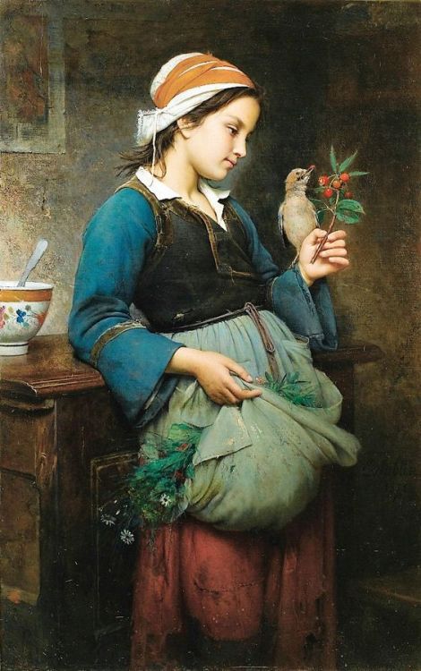 ~ YoungGirl with a Bird ~ Emile-Auguste Hublin