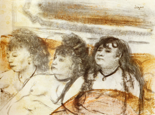 Three girls sitting en face, 1879, Edgar DegasMedium: pastel